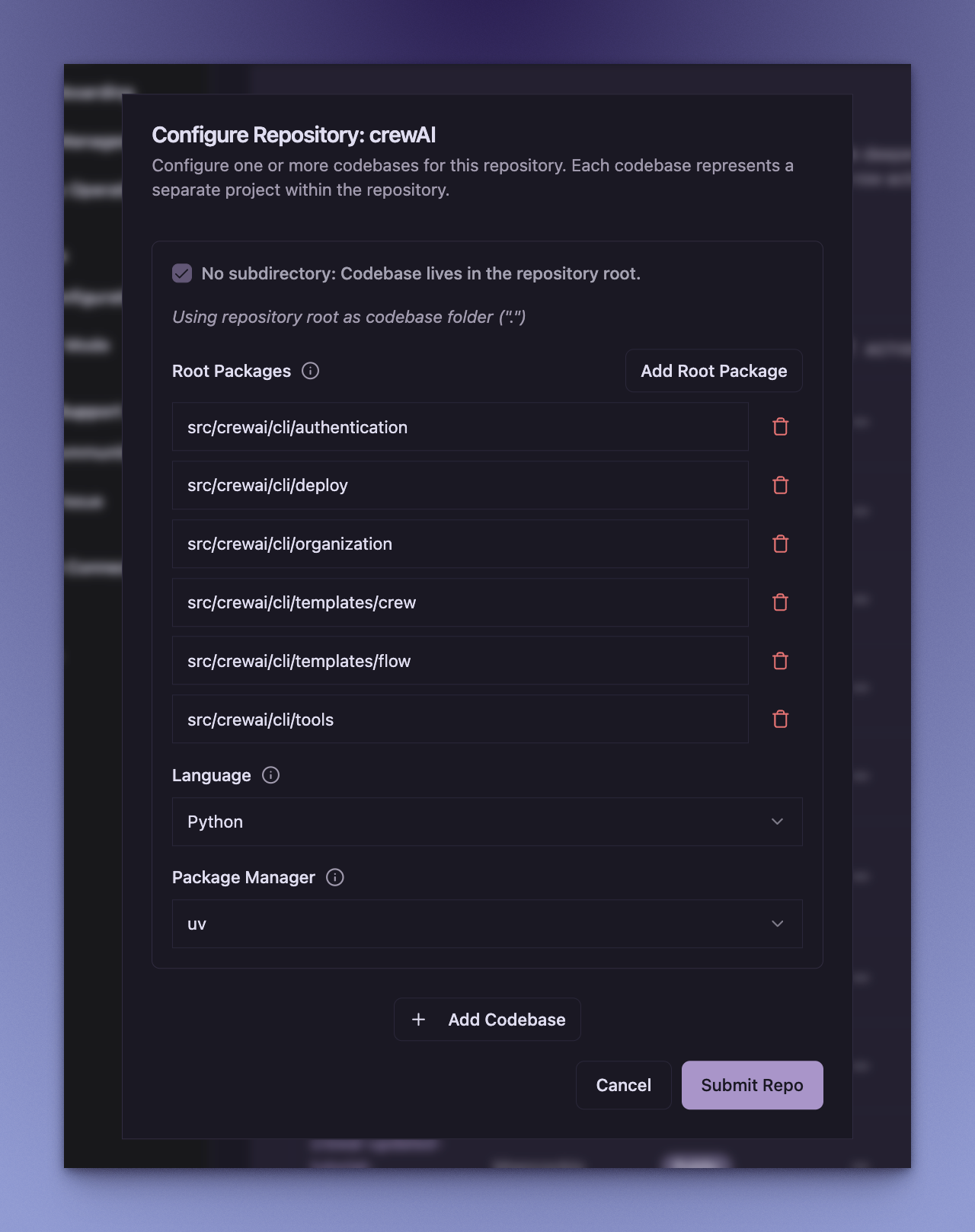 Automatically Detected Codebases